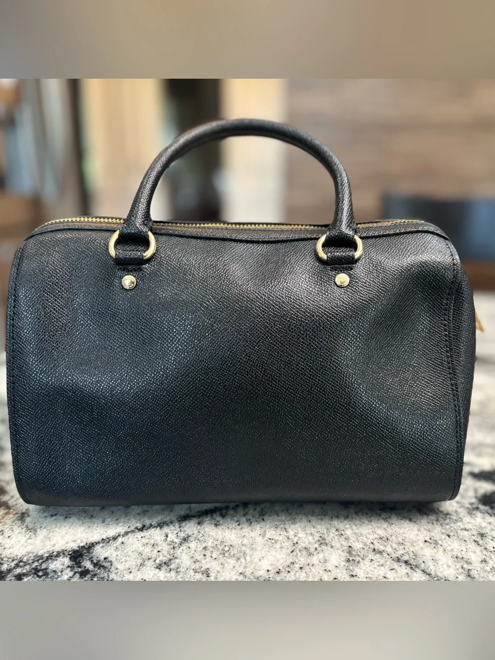 Coach Medium Rowan Black Leather Satchel with Gold-Hardware and Crossbody strap